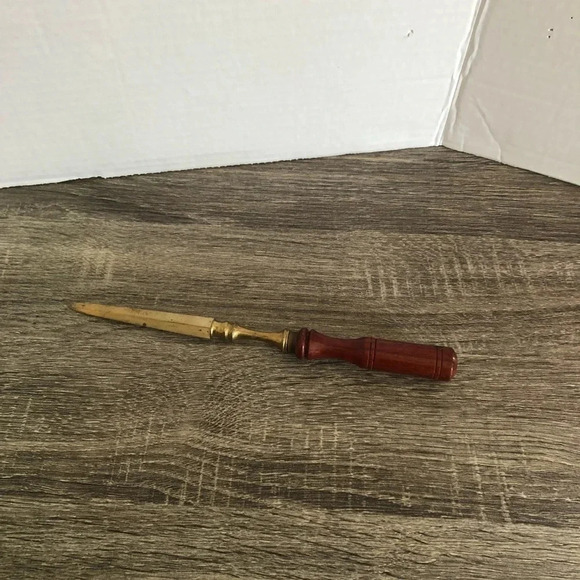 Vtg Brass and Wood Letter Opener - Picture 2 of 7